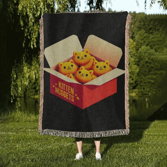 Kitten Nuggets Food Pun Cat Lover Gift Chicken Nug Woven Blankets