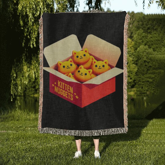 Kitten Nuggets Food Pun Cat Lover Gift Chicken Nug Woven Blankets
