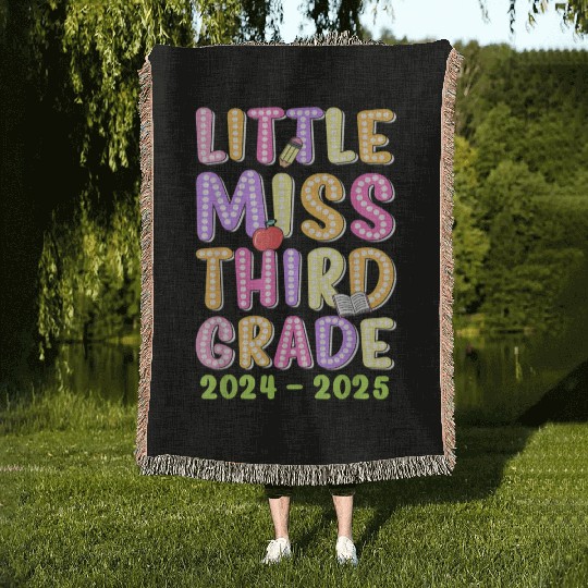 Little Miss Third Grade Girls Kid Back To School 2 Woven Blankets