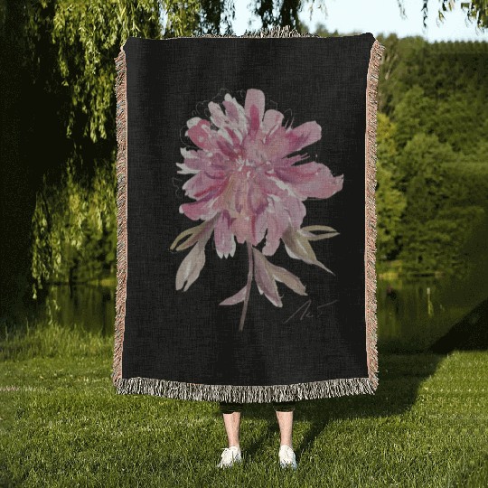 Peony loose watercolor hand-painted Woven Blankets