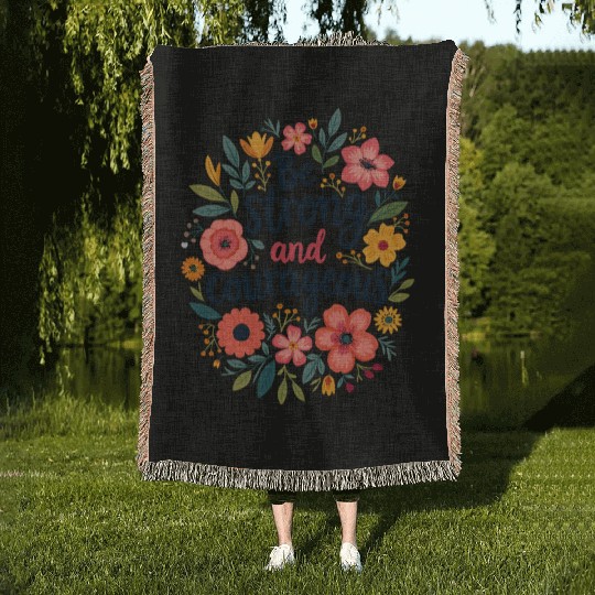 Be Strong and Courageous Christian Quote Flower Woven Blankets