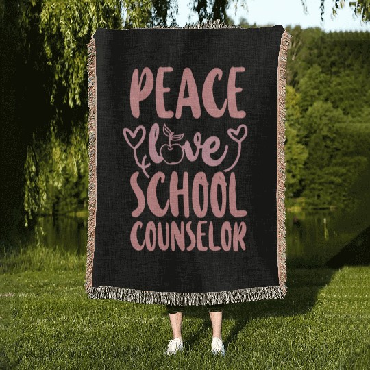 School Counselor Girl Peace Love Woven Blankets