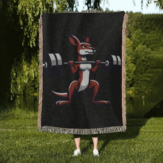 Kangaroo Barbell Dumbbell Gym Fitness Workout Woven Blankets