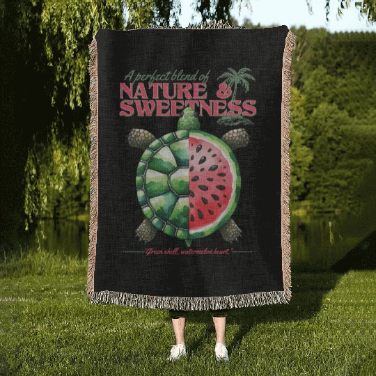 Watermelon Turtle Lover Funny Summer Design Woven Blankets