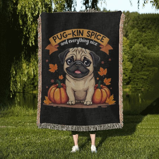 PUG-KIN SPICE CUTE PUG HALLOWEEN FALL Woven Blankets