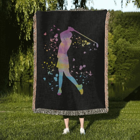 Golfer Colorsplash Kids Miniature Golf Woven Blankets