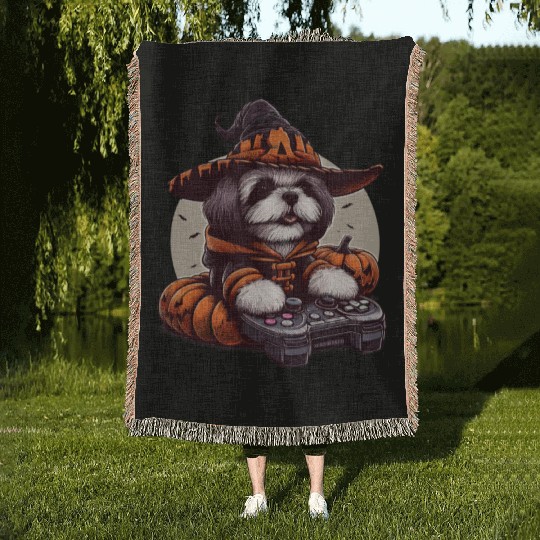 Gamers design for dog lovers and Halloween Woven Blankets