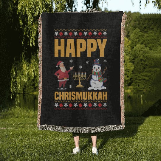 Happy Chrismukkah Funny Hanukkah Christmas Santa Woven Blankets