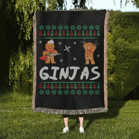 Funny Ginjas Gingerbread Ninjas Funny Ugly Christ Woven Blankets