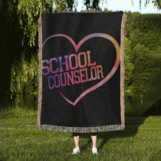 School Counselor Heart Watercolor Woven Blankets