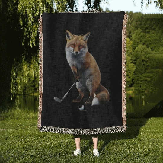 Fox Playing Golf Woven Blankets
