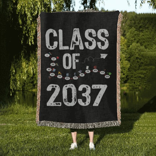 Funny Class of 2037 Grow With Me Back To School Woven Blankets