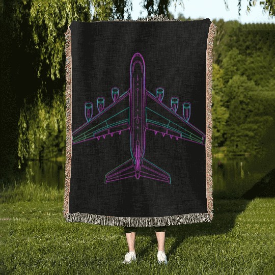 Aircraft Drawing 80s Look Woven Blankets