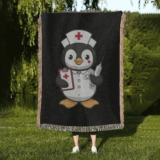 Cute Nurse Penguin With Syringe Woven Blankets
