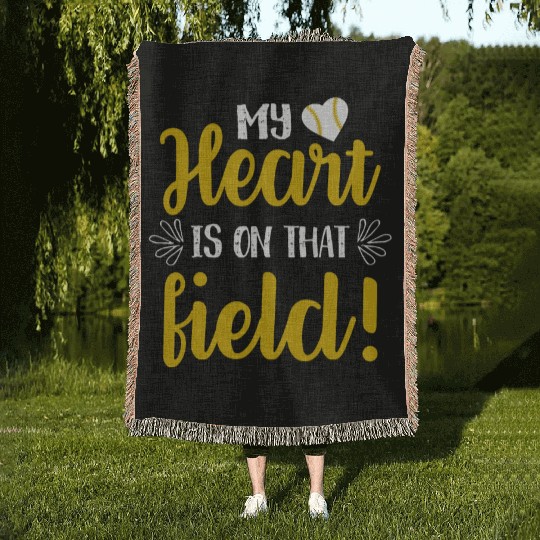 My Heart Softball Mom Funny Mommy Mother's Day Woven Blankets