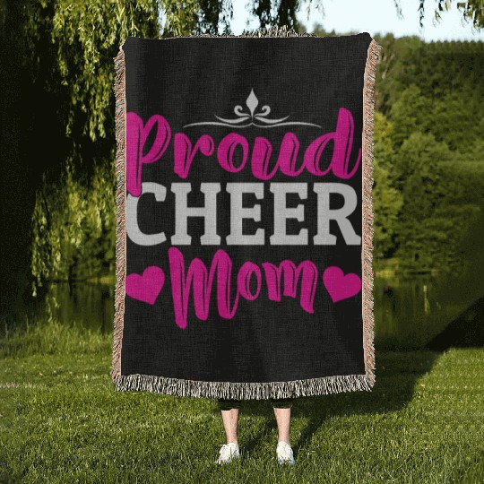Proud Cheer Mom Cheerleading Mommy Mother's Day Woven Blankets