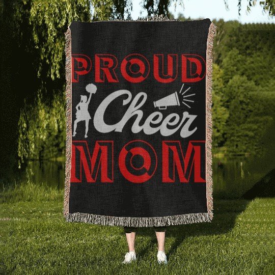 Proud Cheer Mom Cheerleading Mommy Mother's Day Woven Blankets