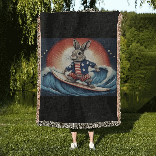Stars & Stripes Surfer Bunny Woven Blankets