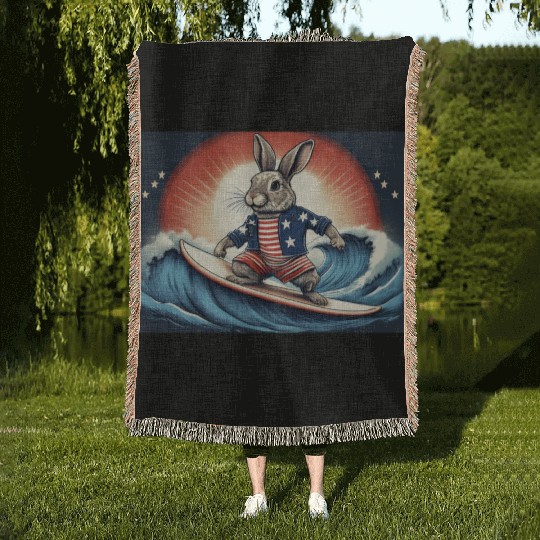 Stars & Stripes Surfer Bunny Woven Blankets