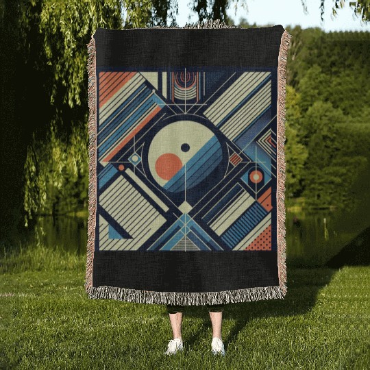 Retro Geometric Shapes 80s 90s Style Woven Blankets