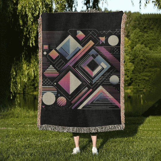 Retro Geometric Shapes 80s 90s Style 3 Woven Blankets