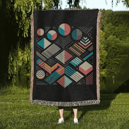 Retro Geometric Shapes 80s 90s Style 1 Woven Blankets