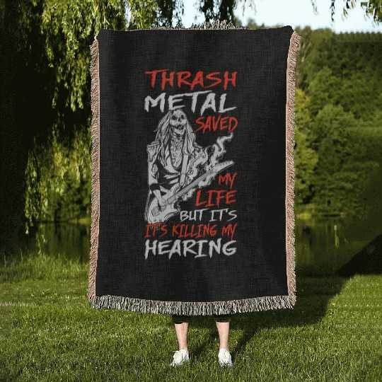 Metalhead Art for Trash Metal Fan Woven Blankets