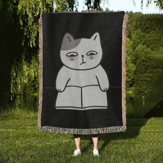 Cuties - Cat Reading Book Woven Blankets