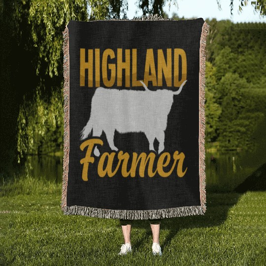 Highland Farmer Scottish Highland Cow Woven Blankets