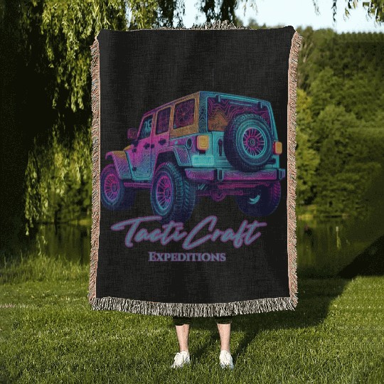 Jeep rear view topographical Woven Blankets