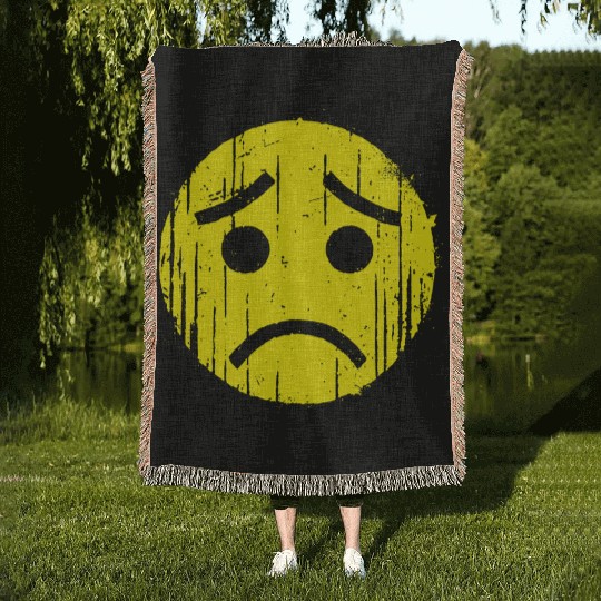 Depressed Emoticon Woven Blankets