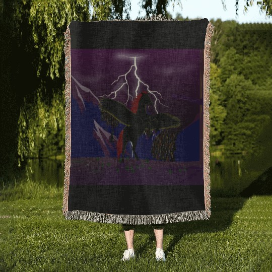 Pegasus Storm at Night Woven Blankets