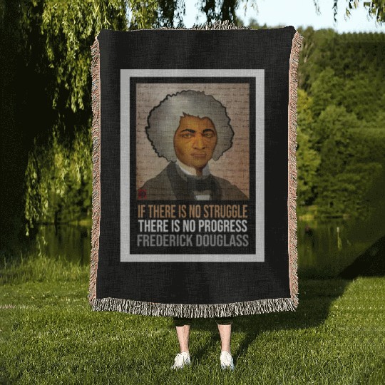 Frederick Douglass illustrated portrait and quote Woven Blankets