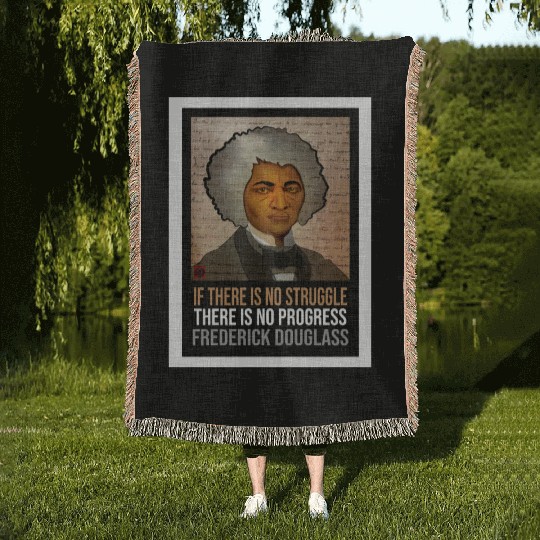 Frederick Douglass illustrated portrait and quote Woven Blankets