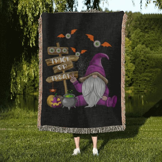 Cute Halloween Gnome Spooky Trick Or Treat Woven Blankets