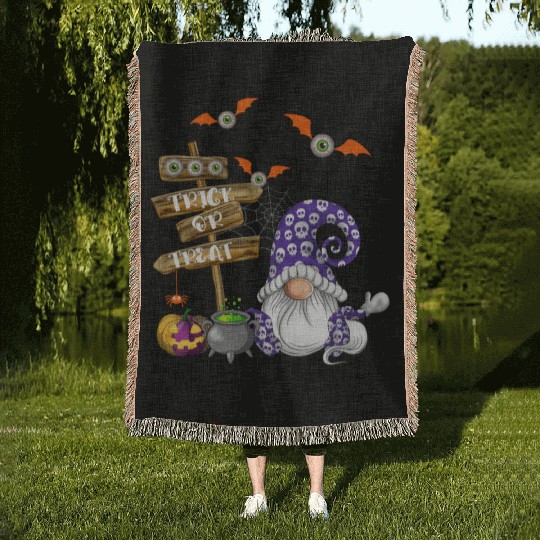 Cute Halloween Gnome Spooky Trick Or Treat Woven Blankets