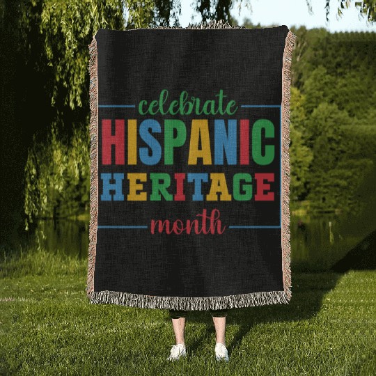 Hispanic heritage month colorful text image colorf Woven Blankets