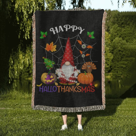 Happy HalloThanksMas Gnome Woven Blankets