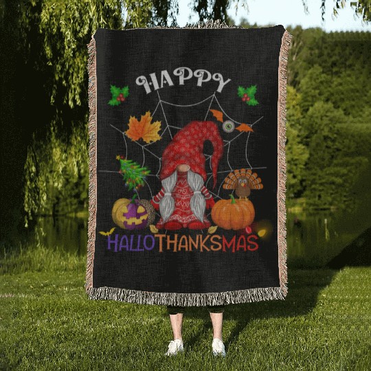 Happy HalloThanksMas Gnome Woven Blankets