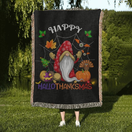 Happy HalloThanksMas Gnome Woven Blankets
