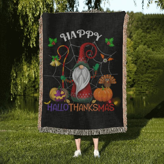 Happy HalloThanksMas Gnome Woven Blankets