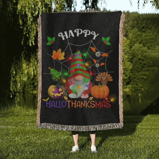 Happy HalloThanksMas Gnome Woven Blankets