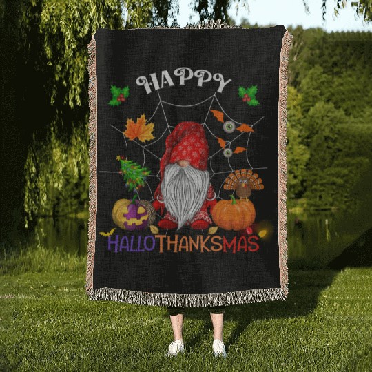 Happy HalloThanksMas Gnome Woven Blankets