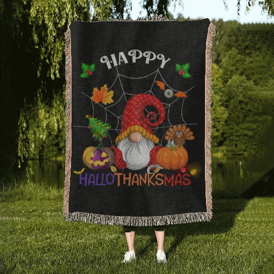 Happy HalloThanksMas Gnome Woven Blankets