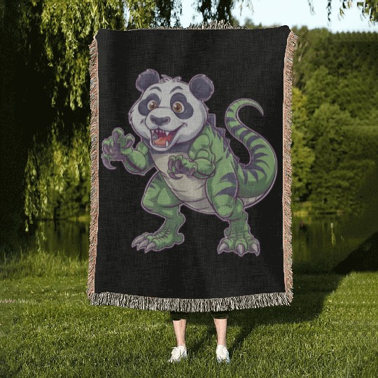 Dino dinosaur T-Rex panda fantasy creature quirky Woven Blankets