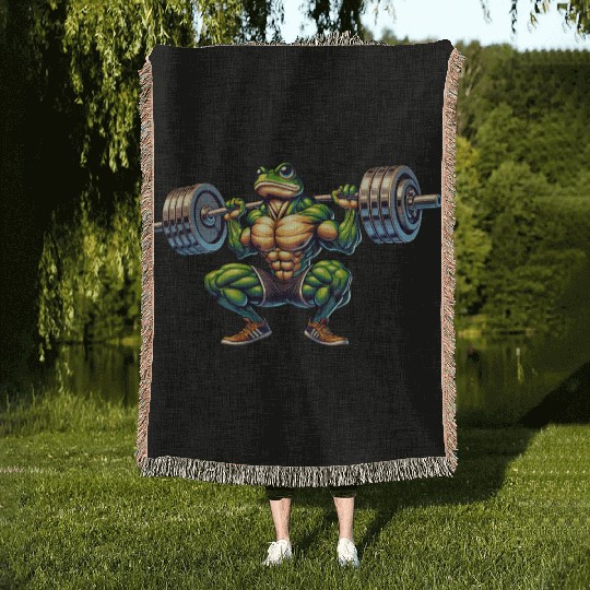 Frog Toad Fitness Barbell Gym Workout Training Woven Blankets