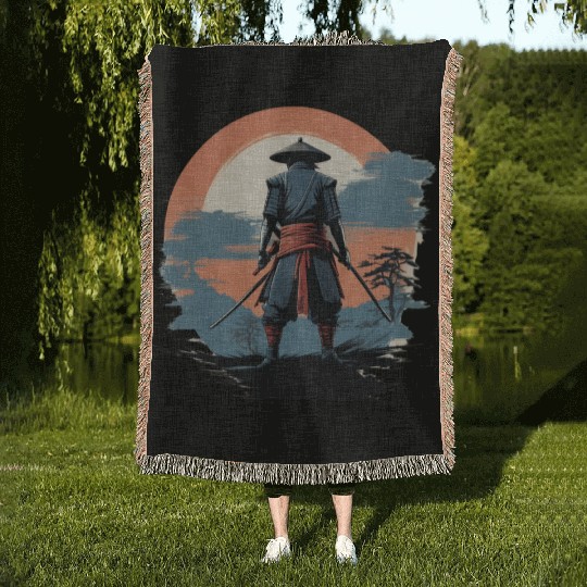 Retro Samurai Woven Blankets