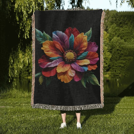 Spectrum Bloom - A Symphony of Floral Hues Woven Blankets