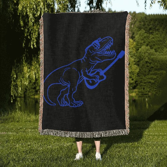 T. Rex Dino DJ Dinosaur Party Animal Plays Guitar Woven Blankets