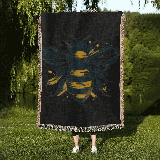 Honey Bee Insect Art 1 Woven Blankets